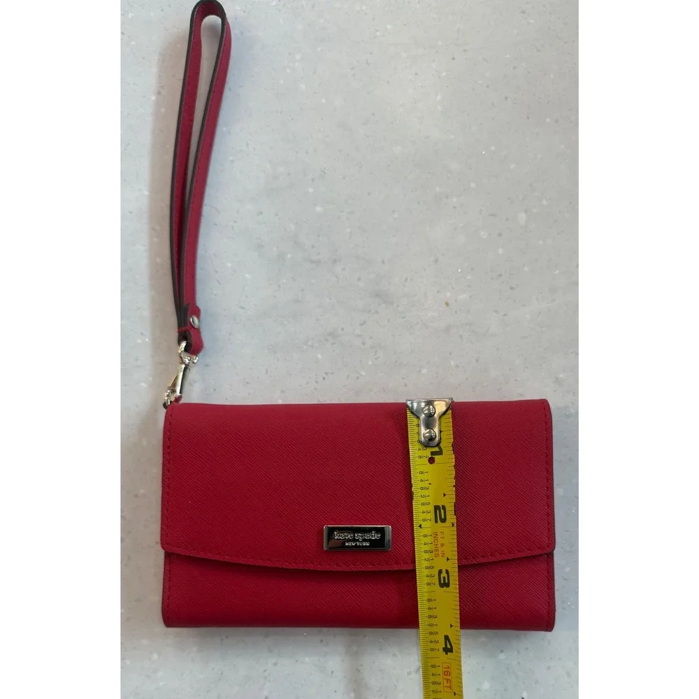 Kate Spade New York Red Saffiano Leather Wristlet Wallet Snap Closure